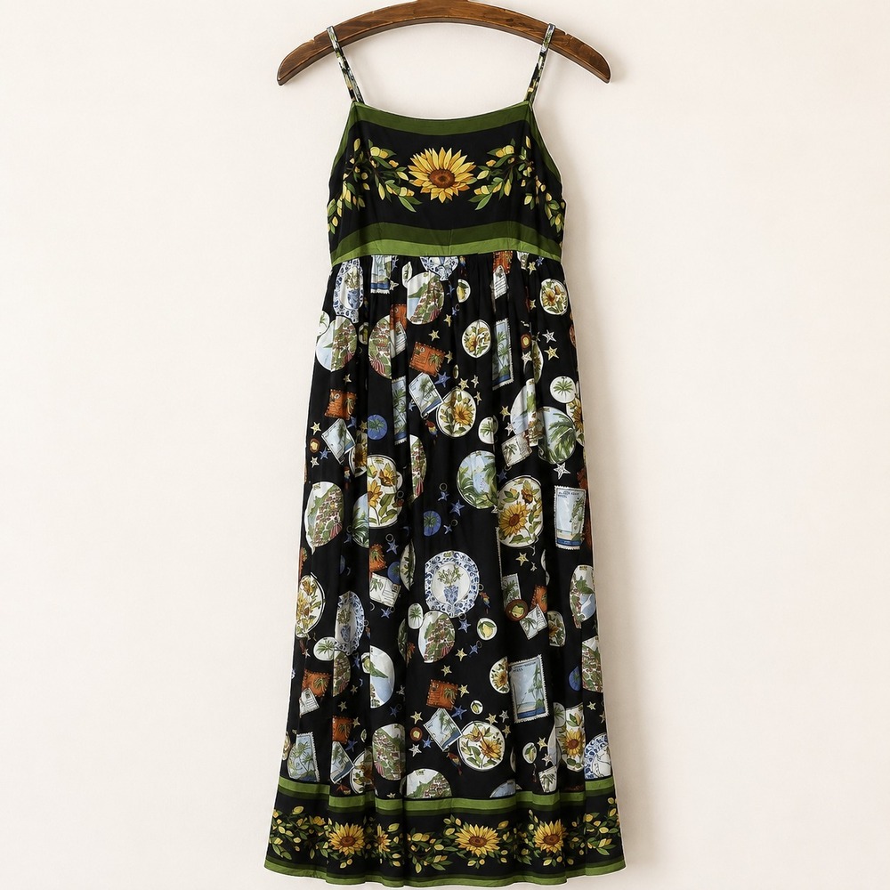 NWT FARM Rio Black Trip Souvenir Maxi Dress Black Large Floral Novelty Print - Picture 5 of 11